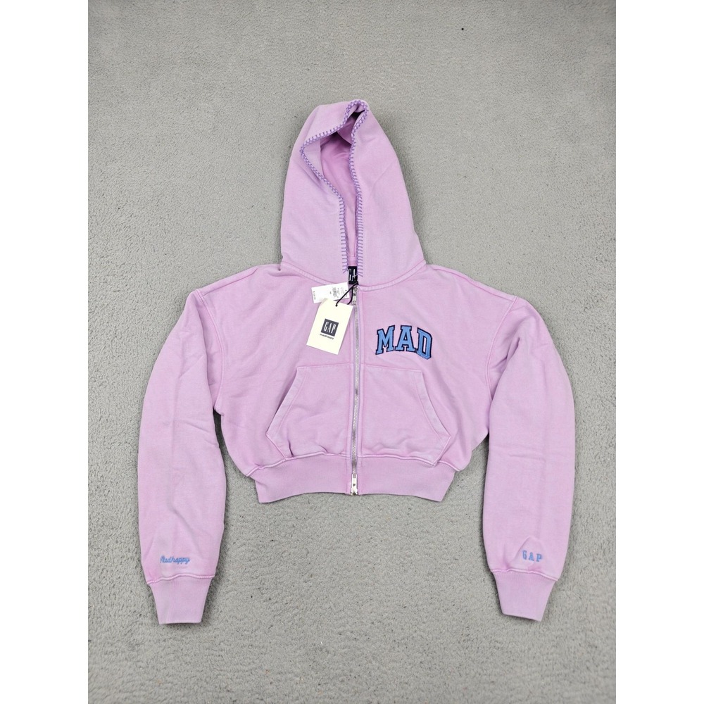 Gap X Madhhappy Hoodie Womens XS Purple Cropped Full Zip Fleece Logo New